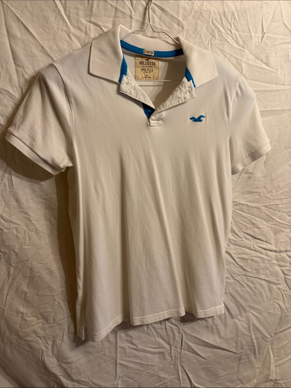 Hollister Men's White Polo with Blue Accent Logo